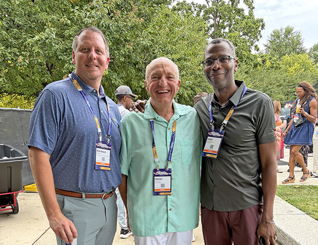Matt Beard, Senior Vice President, Convention Sales, Nashville CVC; Charles Starks, President & CEO, Music City Center; and Elliott L. Ferguson, II President & CEO of Destination DC, attend the Opening Reception of ASAE’s Annual Meeting & Exposition at Indianapolis’ White River State Park.