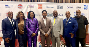 The National Coalition of Black Meeting Professionals (NCBMP) held its State of Black Tourism (SOBT) on September 17 at the Dr. Martin Luther King Jr. Memorial Library in Washington, D.C. The event included a panel discussion with Mayor of Savannah Mayor Van R. Johnson II, Baltimore Mayor Brandon Scott, Kansas City Mayor Quinton Lucas. Shown here are Lucas; Sheila R. Neal, CASE, Associate Vice President, Strategic Alliances, Visit Detroit; Phyllis Dickerson, CEO of the African American Mayors Association (AAMA); Scott; Johnson; Kevin L. S. Richardson, NCBMP Chairman; and Jason E. Dunn Sr., CEO, NCBMP.