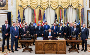 On September 2, President Donald Trump met with a collection of travel industry CEOs at the White House. The group set a goal of attracting 100 million international visitors by 2030. Credit: The White House