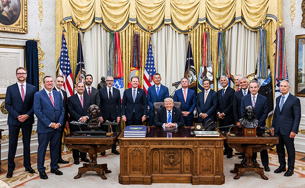 On September 2, President Donald Trump met with a collection of travel industry CEOs at the White House. The group set a goal of attracting 100 million international visitors by 2030. Credit: The White House